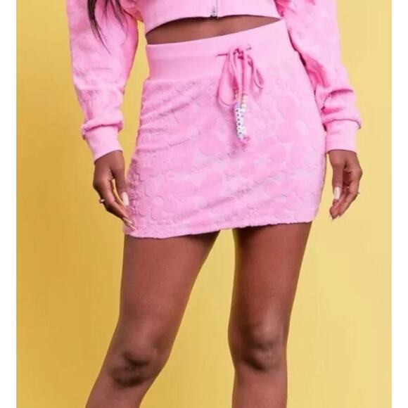 Forever 21 Dresses & Skirts - Barbie Pink Beaded Terry Floral Embossed Mini Skirt Beaded Size Small Forever 21